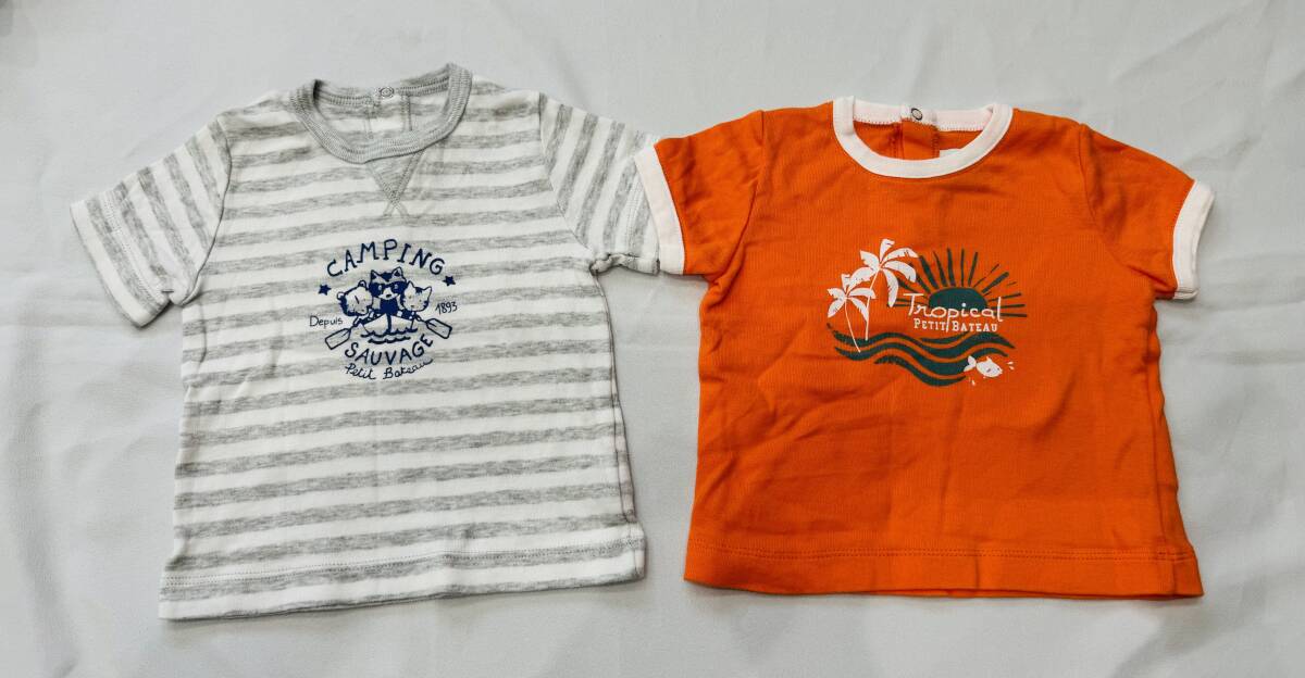 送料込み　プチバトー　半袖Ｔシャツ　6m 67cm 動物柄　オレンジ　ボーダー　キッズ　ベビー　PETIT BATEAU_画像1