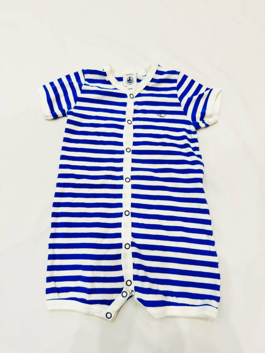 プチバトー　半袖ロンパース　6m 67cm ボーダー　青　キッズ　ベビー　PETIT BATEAU_画像1