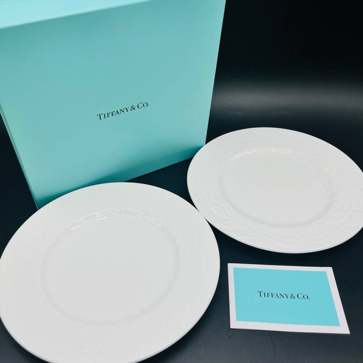 TIFFANY&Co. ティファニー 中皿 取り皿 お皿 ケーキ皿 2枚 ペア セット プレート ホワイト 白 食器 洋食器 Tiffany 未使用保管品 7736_画像1