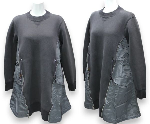 良品 国内正規品 sacai サカイ SCW-069 Pre Sponge Sweat X Ma-1 Dress スウェット ドレス ワンピース サイズ2_画像9