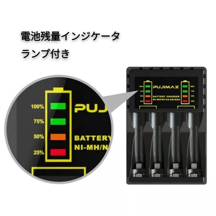 新品 充電式 ニッケル水素 充電池 単3形 × 4本  + USB式充電池用 充電器 4スロット ポスト投函 不在時でも受取可能