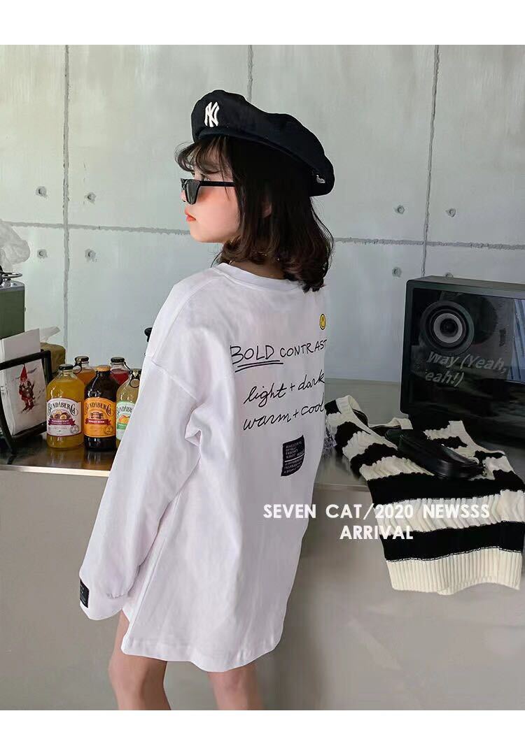 キッズ 子供服 Tシャツ トップス カジュアル ロングTシャツ 女の子 春夏 ゆったり 可愛い ジュニア 長袖 英文字 薄手 KUFB017（110-160）