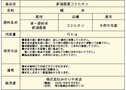 送料無料 令和5年産 新潟県産コシヒカリ 白米 ５ｋｇの画像8