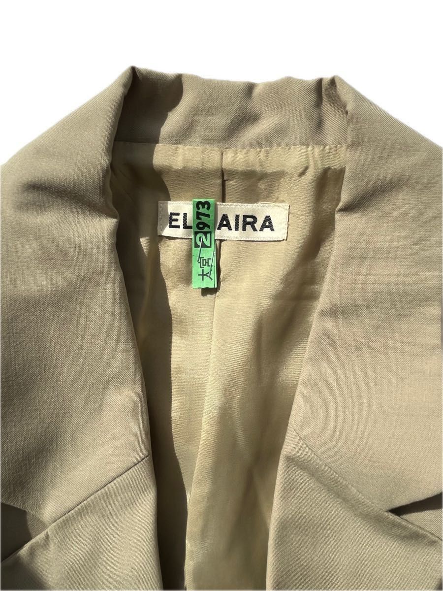ELMAIRA セットアップ ヴィンテージ　ジャケット　スカート　レトロ　古着　女性　レディース　ファッション　カーキ色　Sサイズ