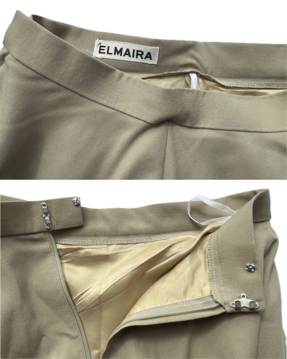 ELMAIRA セットアップ ヴィンテージ　ジャケット　スカート　レトロ　古着　女性　レディース　ファッション　カーキ色　Sサイズ
