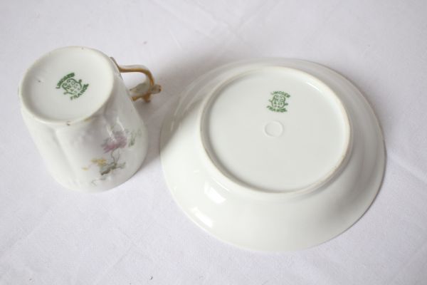 フランス アンティーク LIMOGES焼き 古い陶器の小さなカップとお皿のセット C&S1客セット 美品の画像8