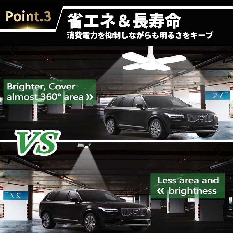 2個 LED ガレージライト５灯式 電球 ペンダント 口金 E26/27 シーリング 作業灯 昼白色 照明 リビング 車庫 爆光 6000ルーメン 倉庫_画像4