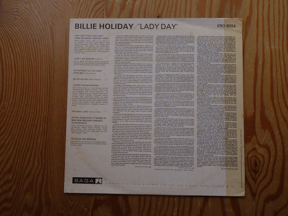 英 SAGA Orig. MONO / BILLIE HOLIDAY / Lady Day / ERO-8014 SAGAの画像3