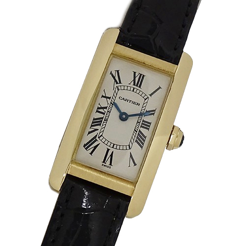 カルティエ Cartier 時計 レディース ブランド タンクアメリカン SM クオーツ QZ 750YG レザー W2601556 ゴールド スクエア 磨き済み
