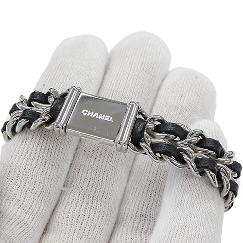 シャネル CHANEL 時計 レディース ブランド プルミエール クオーツ QZ ステンレス SS レザー H0451 Mサイズ シルバー ブラック 磨き済み_画像6