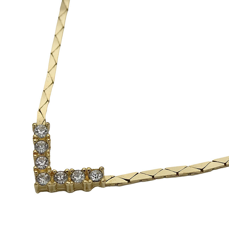 クリスチャンディオール Christian Dior ネックレス レディース ブランド ゴールド Vライン ラインストーン 透明石 シンプル ヴィンテージ