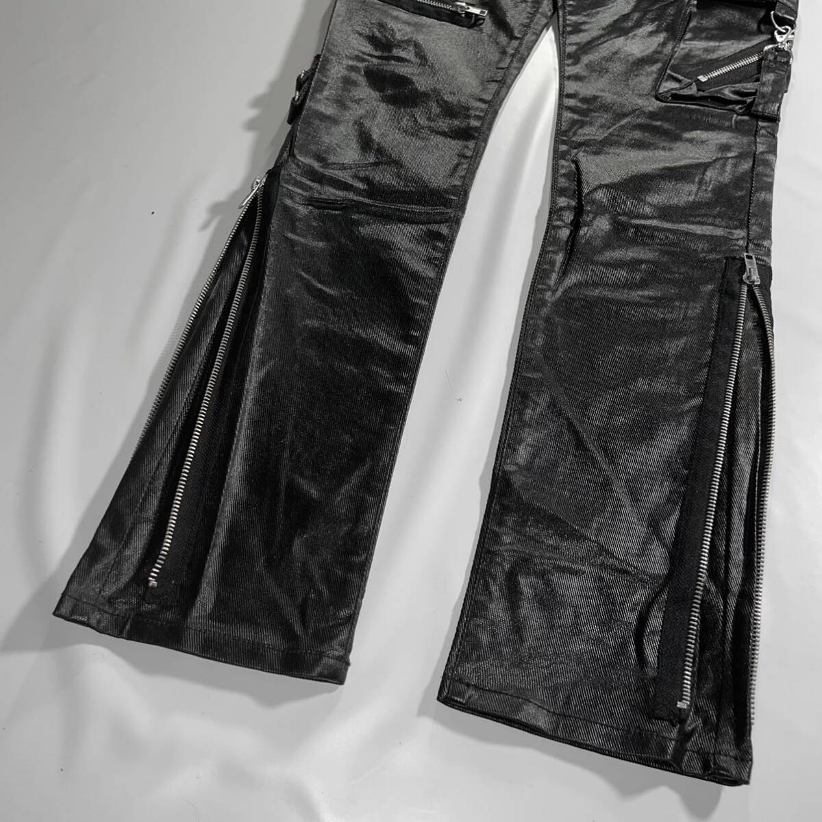 Rare 00s Japanese Label flare coating cargo pants bondage 14thaddiction share spirit ifsixwasnine goa lgb kmrii archive rick owens_画像2