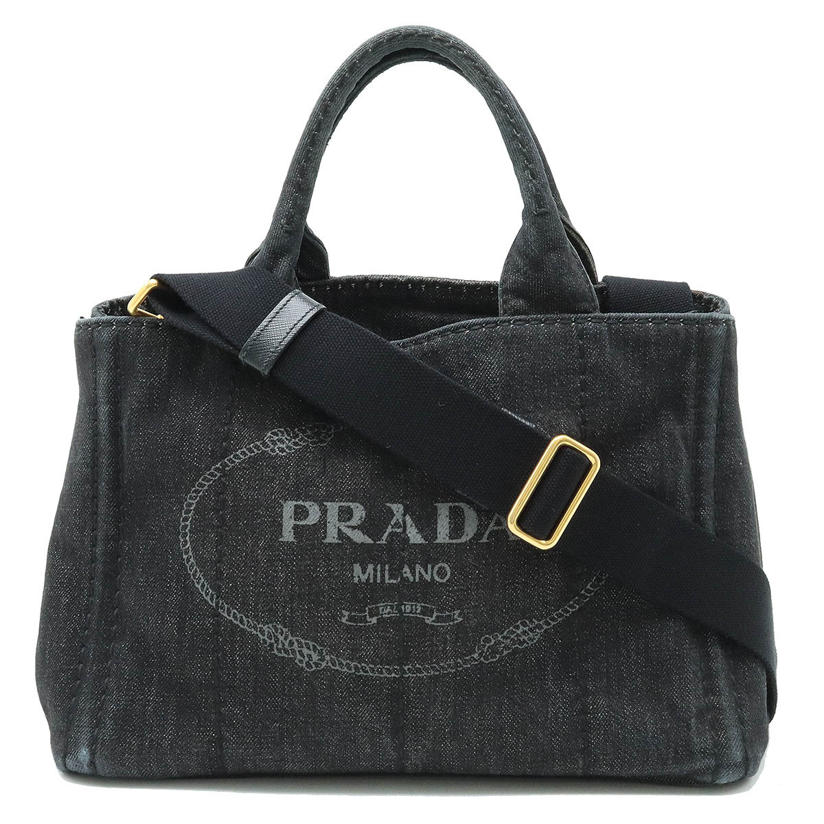 PRADA プラダ CANAPA カナパ トートバッグ ハンドバッグ 2WAY ショルダーバッグ 斜め掛け デニム NERO_画像1