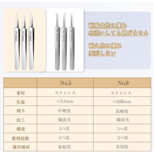 ★3本-No.8★ 3本セット 精密ピンセット 角栓取り 先端は幅0.1mm 角栓ピンセット 毛抜き 極細ピンセット ニキビ取り 黒ずみ取りの画像5