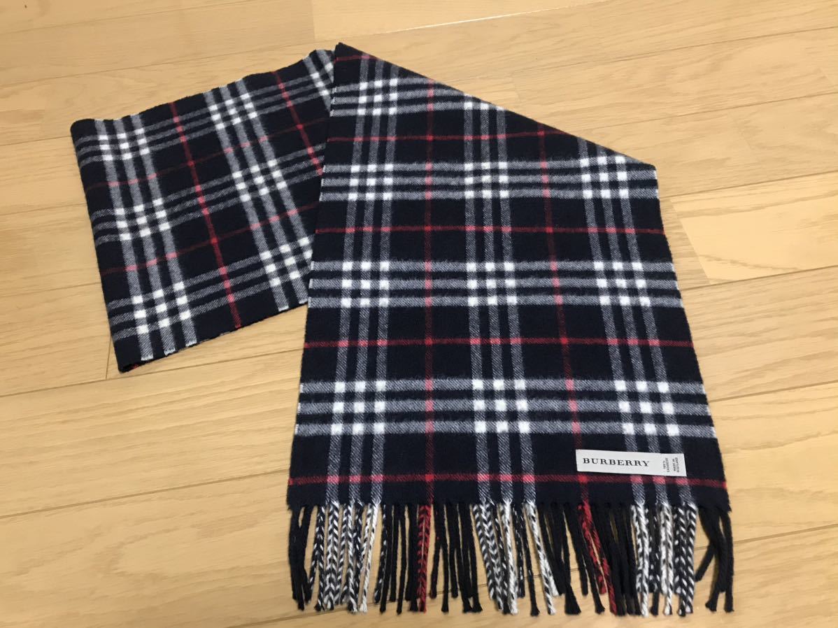 BURBERRY　バーバリー　マフラー　カシミア100％　濃紺 ネイビー系　ヴィンテージチェック　送料無料!!!