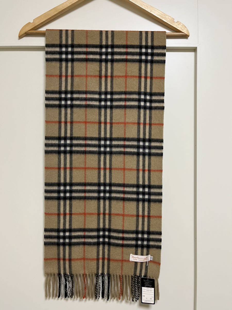 BURBERRY　バーバリー　カシミア100％　タグ付き未使用品　マフラー　キャメル　ヴィンテージ品　送料無料!!!_画像2