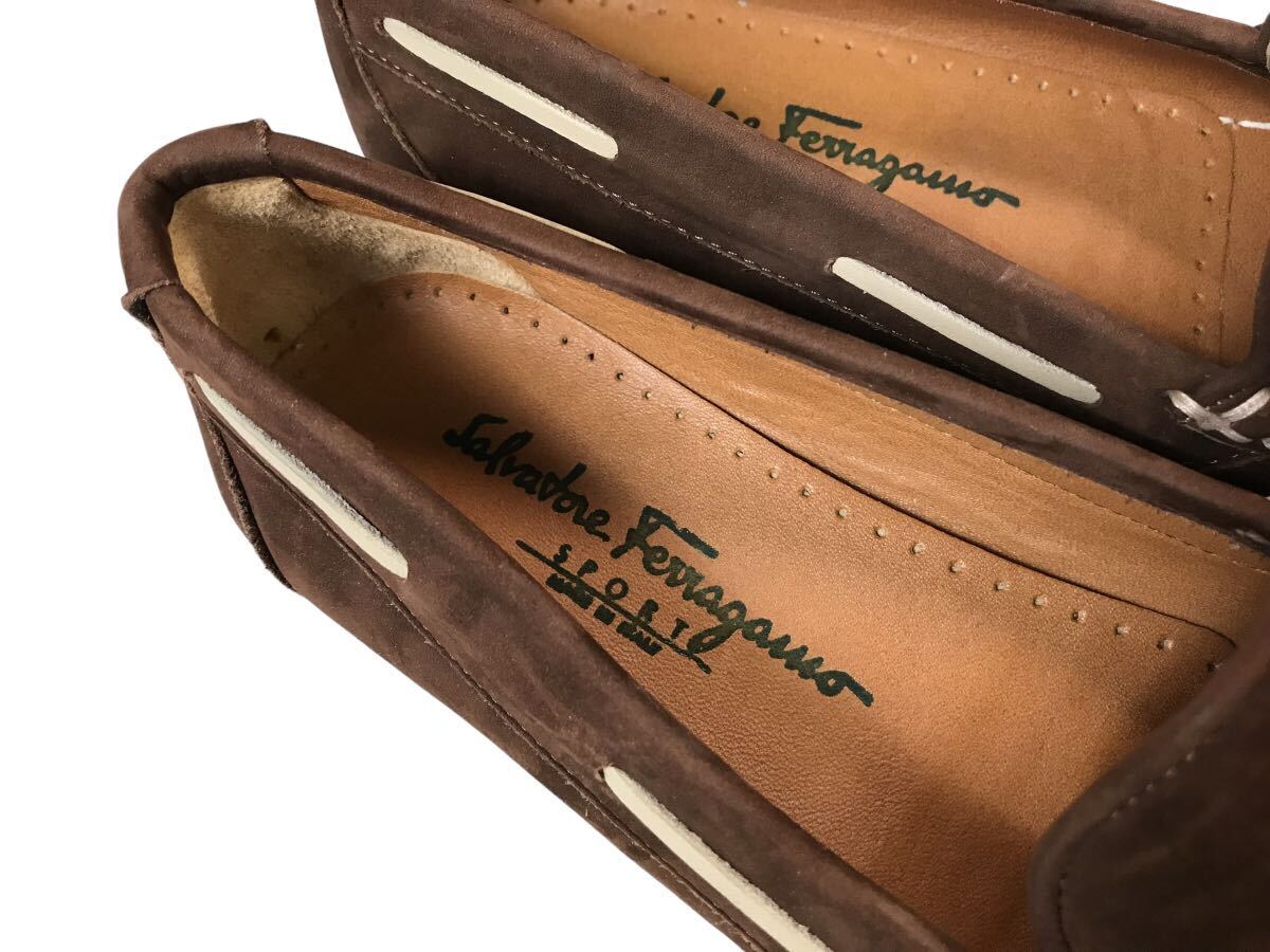 (D) Salvatore Ferragamo フェラガモ WELLS ヌバック レザー タッセル ローファー 7 ブラウン (ma)_画像7