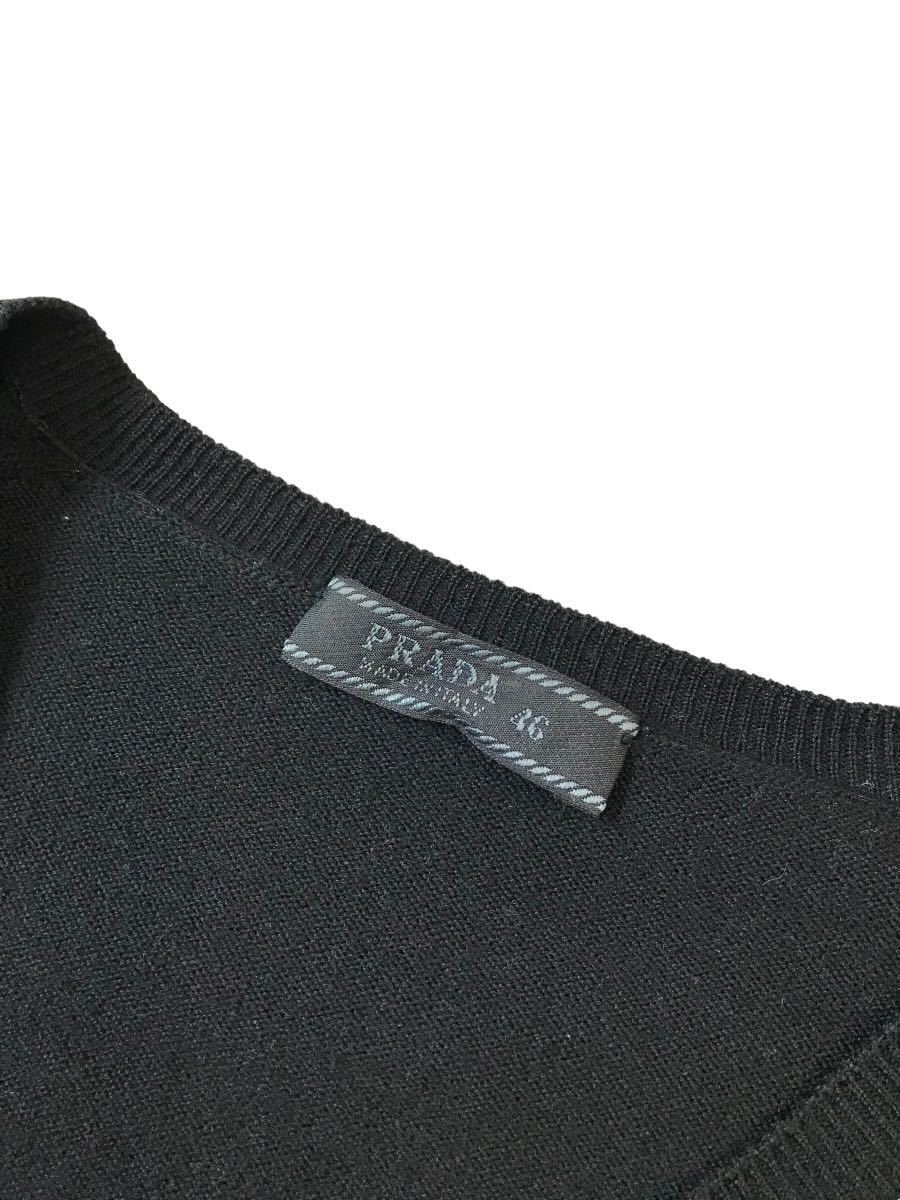 (D) PRADA プラダ Vネック ヴァージンウール ニット 46 ブラック セーターの画像6