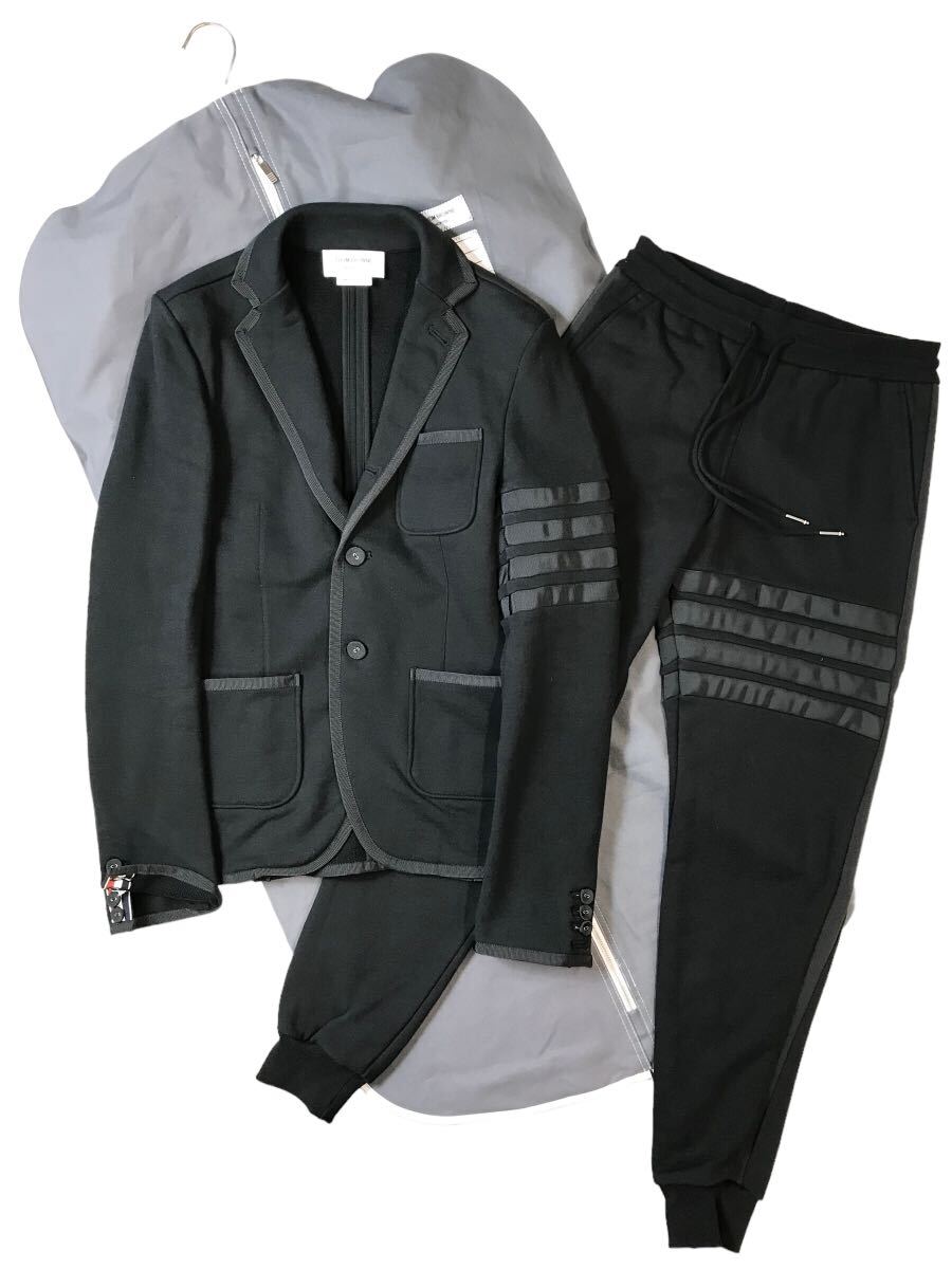 (D) 国内正規 THOM BROWNE トムブラウン 4BAR スウェット セットアップ 00 ブラック スーツの画像1