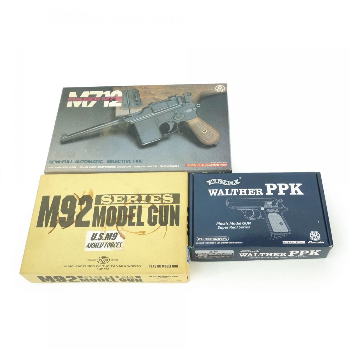 076 タナカ、マルシン モデルガン3点まとめ売り ワルサーPPK、M92、モーゼルM712 対象年齢18才以上 ※中古/現状品_画像1