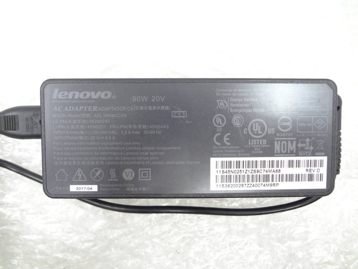 在庫限り　lenovo　ACアダプタ　角形　ADLX90NCC2A　ADLX90NDC2A　ADLX90NLC2Aなど　20V 4.5A 90W ケーブル付き　中古動作品_画像2