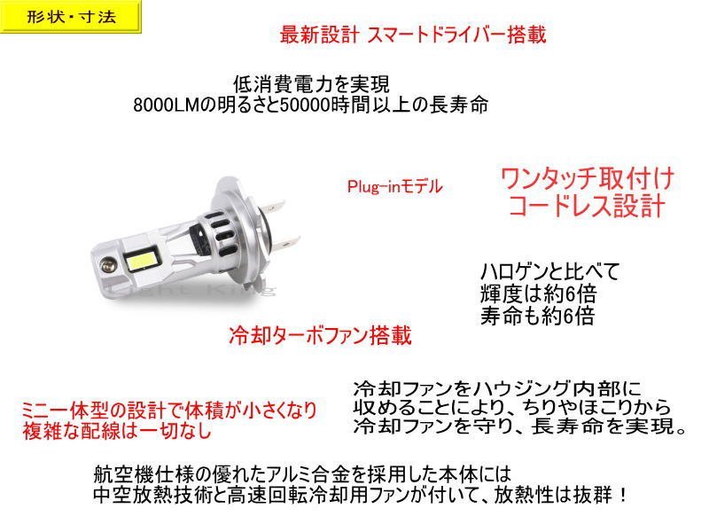 H7 LED ヘッドライト 8000LM ポン付 30W 明るさ600%UP ハロゲン同サイズ 配光バッチリ バイク専用 NT700V/VFR1200F/VFR1200X/VFR800_画像3