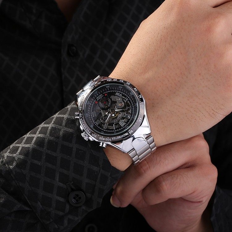 WINNER社 スケルトン メンズ腕時計 自動巻きシルバーｘブラック（銀×黒） ステンレス S_画像7