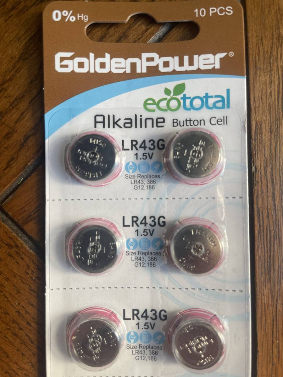 値下 使用期限2024年4月 2シート20個 アルカリボタン電池 LR43G ゴールデンパワー LR43/G12/386他 互換 1.5V (送料最安94円～ ) \100即決 の画像2