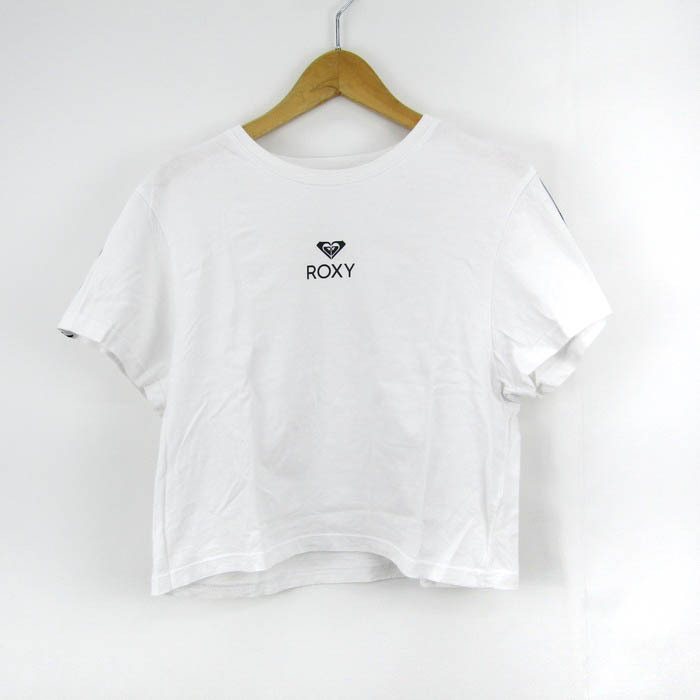  Roxy short sleeves T-shirt Logo T cropped pants height sportswear lady's M size white × black ROXY