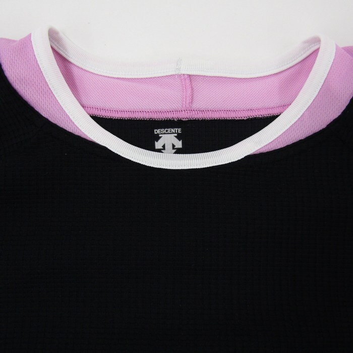 デサント 半袖Tシャツ ワンポイントロゴ スポーツウエア レディース Lサイズ ブラック×ピンク DESCENTEの画像4
