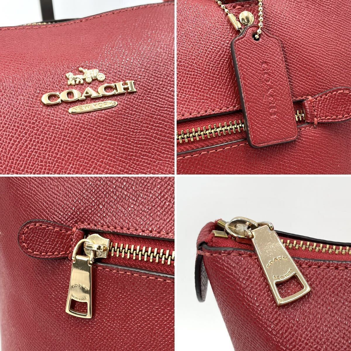 1円《 極美品 》COACH コーチ ビジネス トートバッグ メンズ レディース 肩掛け A4 PC収納◎ レザー 大容量 通勤 通学 ブラック 赤_画像4