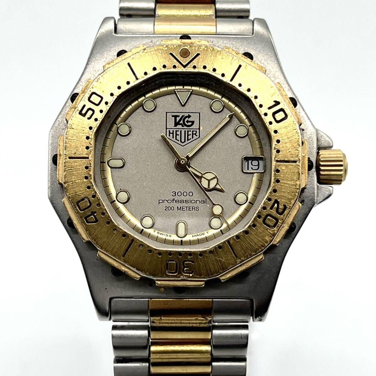 1円《 稼動品・定価20万 》TAG HEUER タグホイヤー メンズ 腕時計プロフェッショナル デイト 3000シリーズ 希少 ゴールド シルバー 防水の画像2