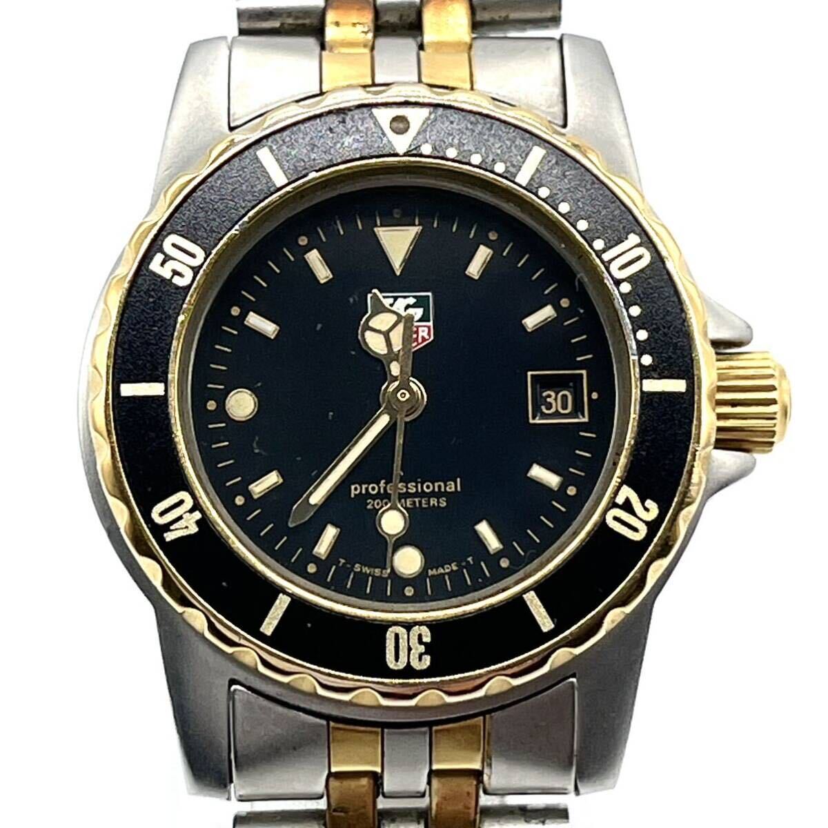 1円《 稼動品・定価12万 》TAG HEUER タグホイヤー 腕時計 プロフェッショナルデイト 防水 スイス製 ゴールド ブラック 黒文字盤 美品の画像2
