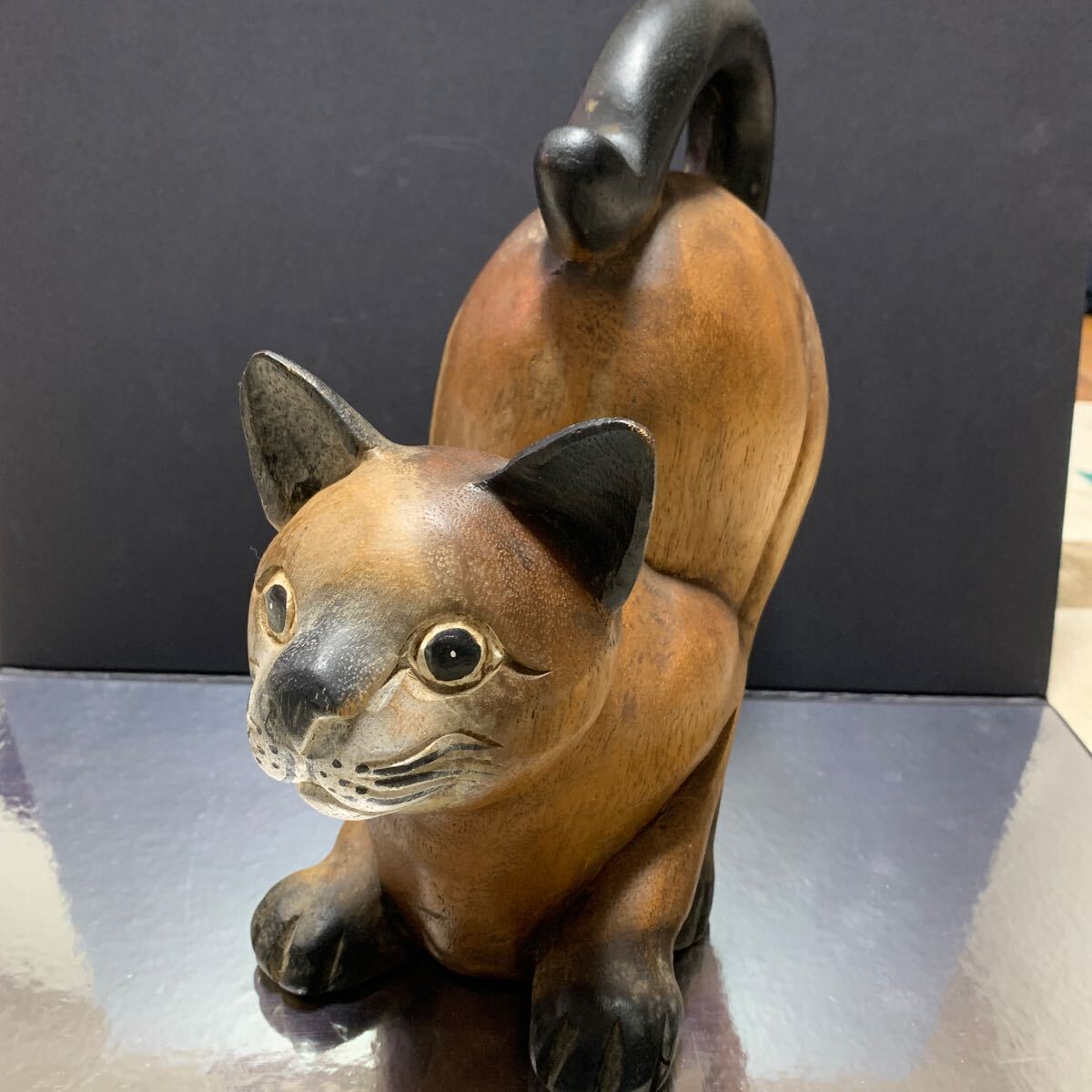 CARCASSONNE カルカソンヌ FRANCE フランス 雑貨 猫 ねこ ネコ 置物 木彫 インテリア オブジェ ヴィンテージの画像1