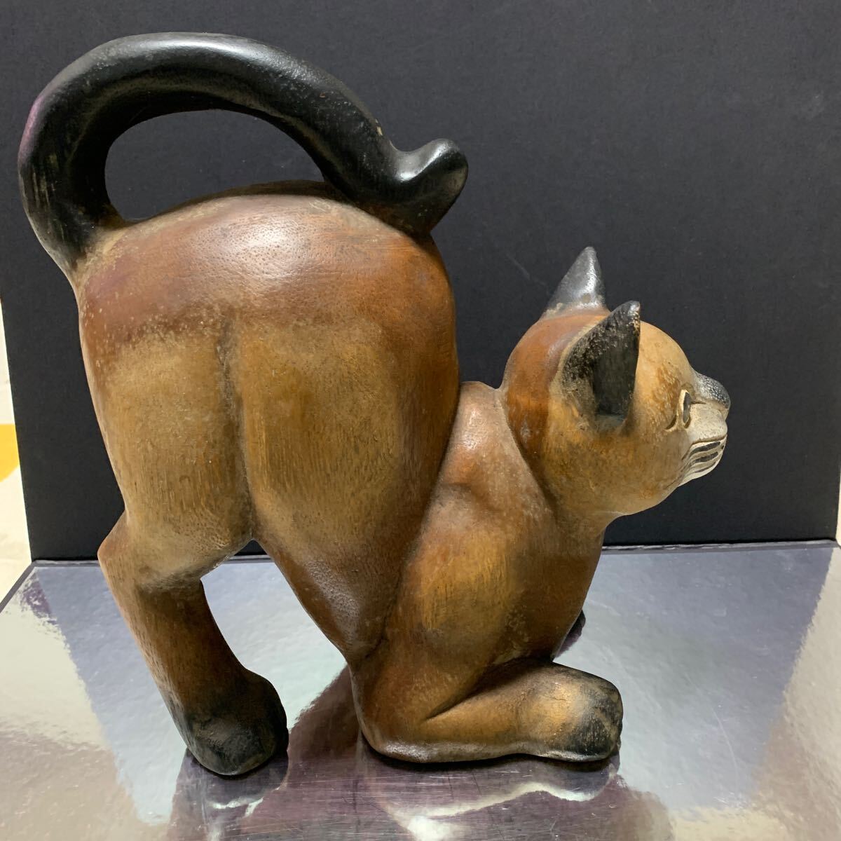 CARCASSONNE カルカソンヌ FRANCE フランス 雑貨 猫 ねこ ネコ 置物 木彫 インテリア オブジェ ヴィンテージの画像4
