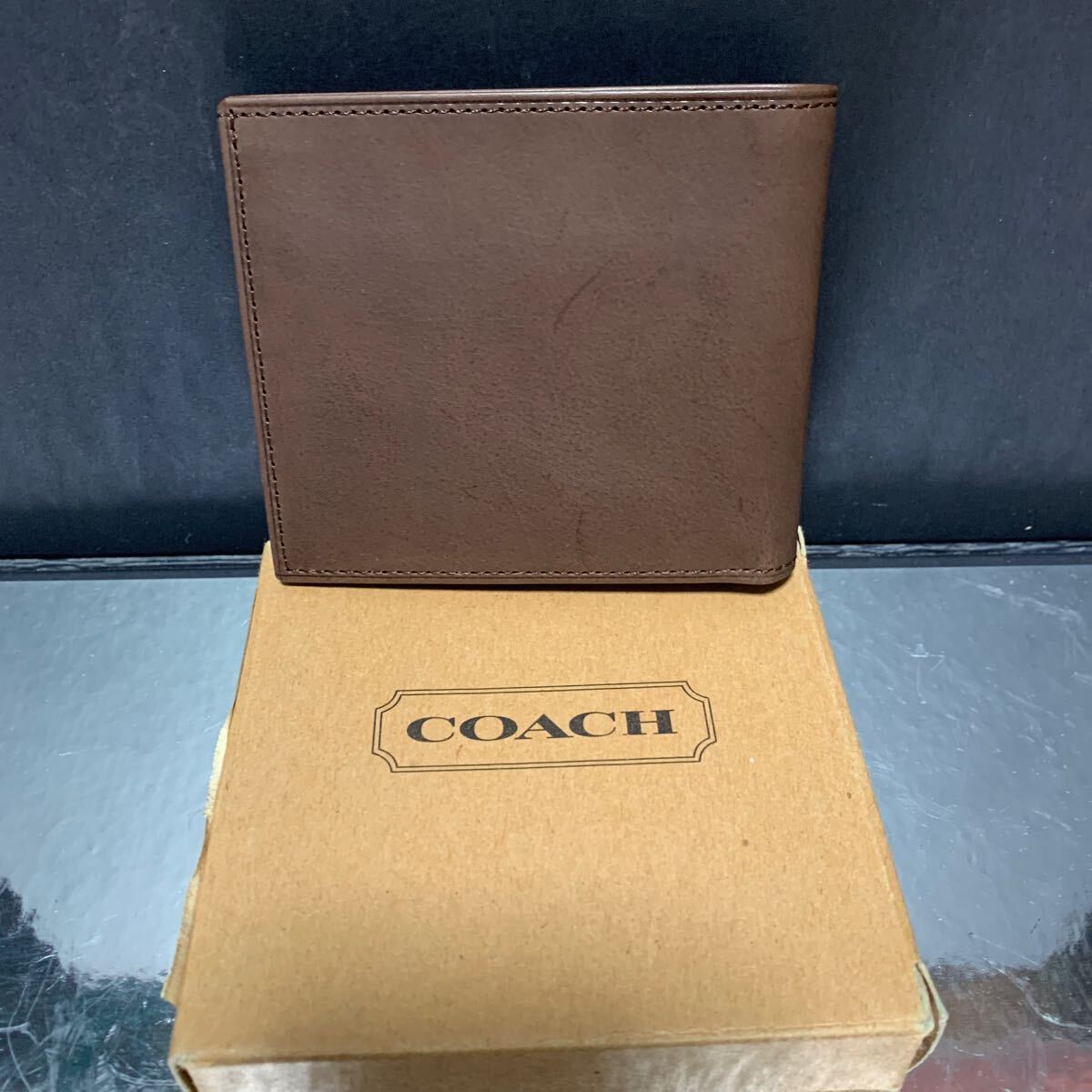 COACH コーチ レザー 二つ折り財布 ウォレット 本革 ブラウン 札入れ カードケース _画像2