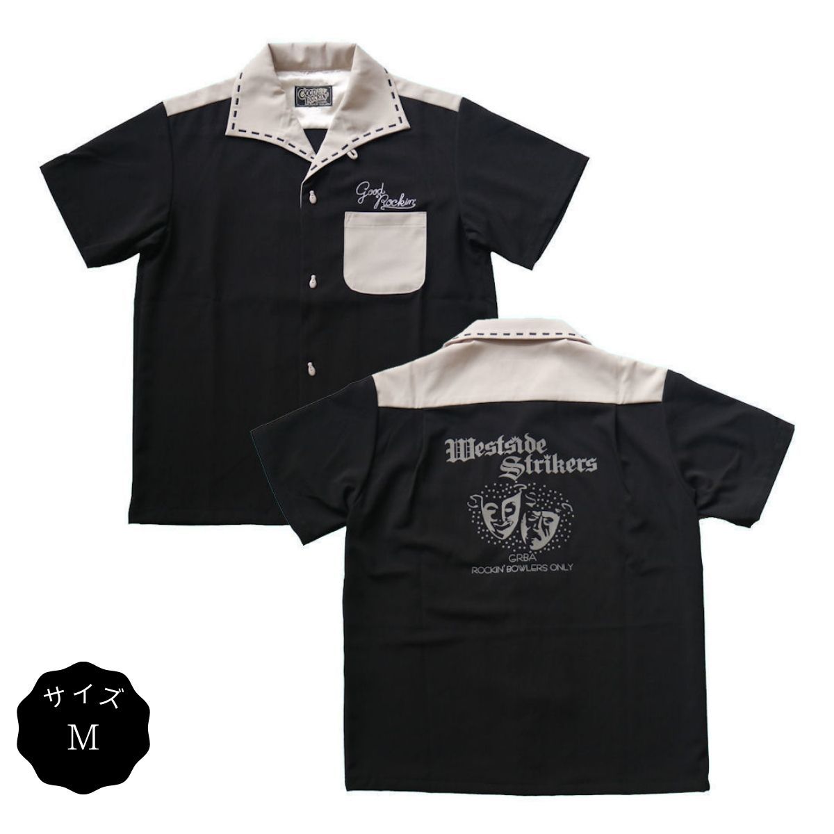 ボーリングシャツ ロカビリーファッション ブランド メンズ Bowling Shirt 2019 ブラック＆アイボリー サイズM_画像1