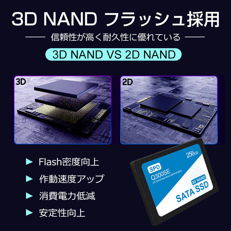 送料無料 新品未開封 複数個あり 256GB 内蔵SSD 2.5インチ 7mm SATAIII SPD 6Gb/s 520MB/s 3D NAND PS4検証済み エラー訂正 Q300SE-256GS3D_画像6