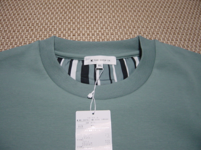  новый товар не использовался *TK Takeo Kikuchi рукав мульти- полоса 5 минут длина рубашка (XL)