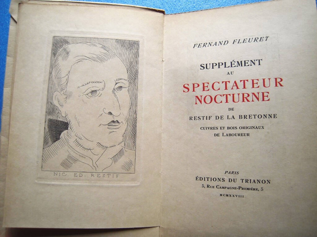 ラブルールオリジナル銅版4点＋木版6点！非売和紙本限60 1938 フェルナン・フルーレ『レチフ・ド・ラ・ブルトンヌの夜の観客 補遺』_画像1