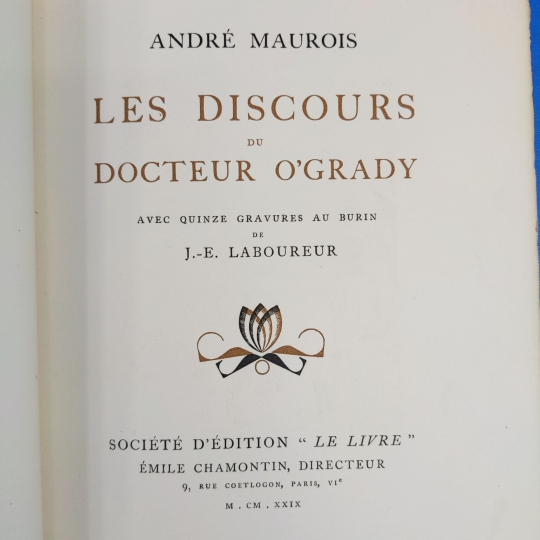  Rav rule copperplate engraving 15 point! limit 350 1929 Andre *mo- lower [ army .o gray .ti. story Les Discours du Docteur O\'grady]Andre Maurois