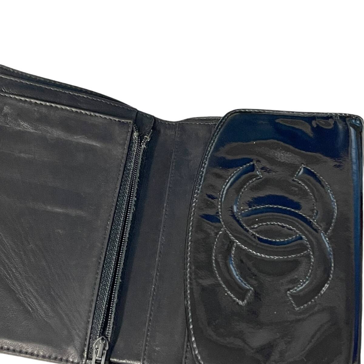 【中古品】 CHANEL シャネル 三つ折り 財布 ココマーク 黒 ブラック エナメル レディース ブランド 箱あり A61449RK_画像5