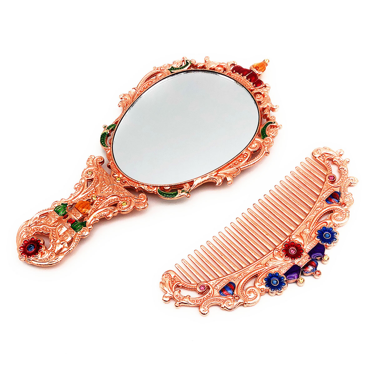  hand-mirror comb set antique style Kirakira stand possibility ( castle × pink gold )