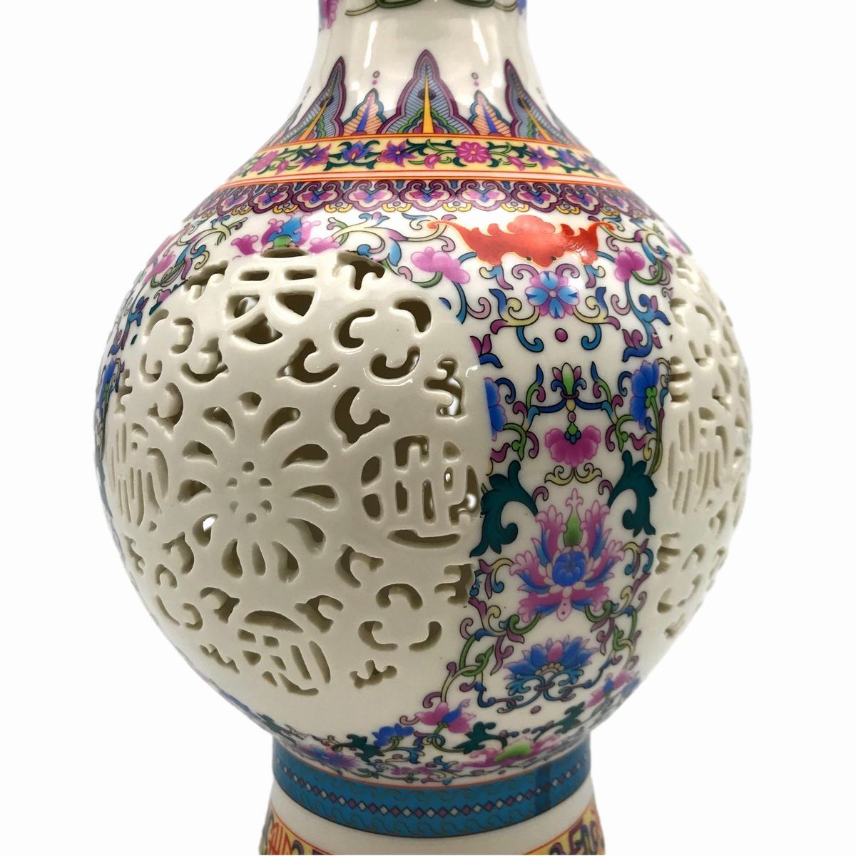 訳あり 置物 花瓶 景徳鎮 透かし彫り 中国伝統柄 陶磁器製 (カラフル)_画像4