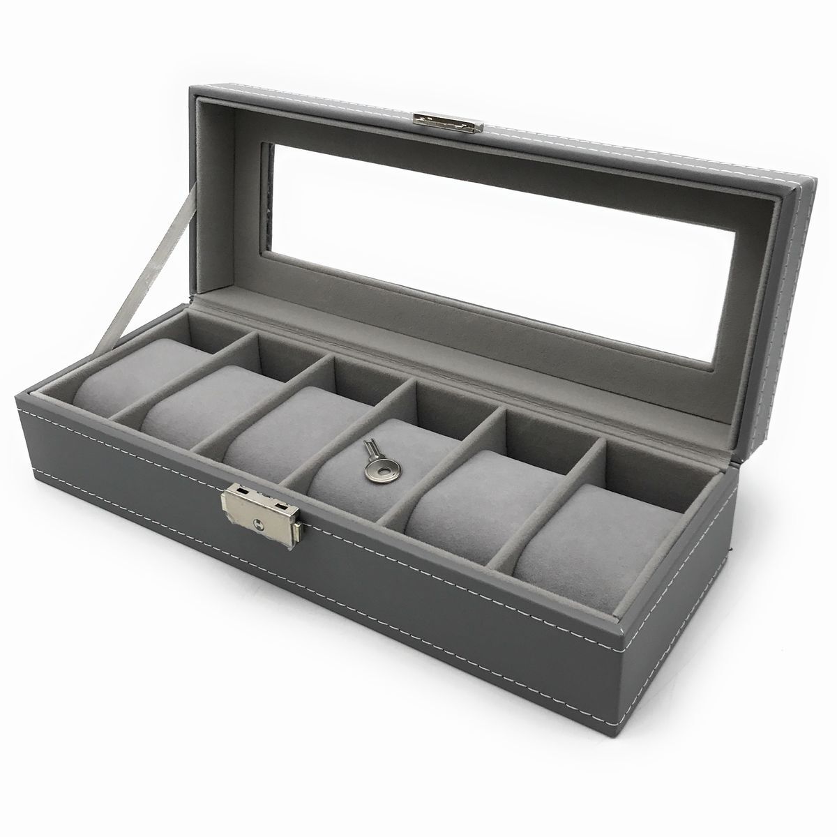  with translation arm clock case collection box leather manner white stitch key attaching ( gray ×6ps.@ storage )