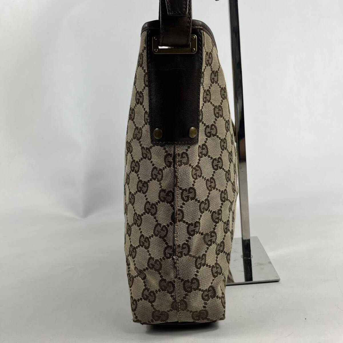 1円〜【入手困難品】 GUCCI グッチ ジャッキー ショルダーバッグ GG キャンバス レザー ブラウン ベージュ アクセサリーポーチ ハンド 鞄_画像4