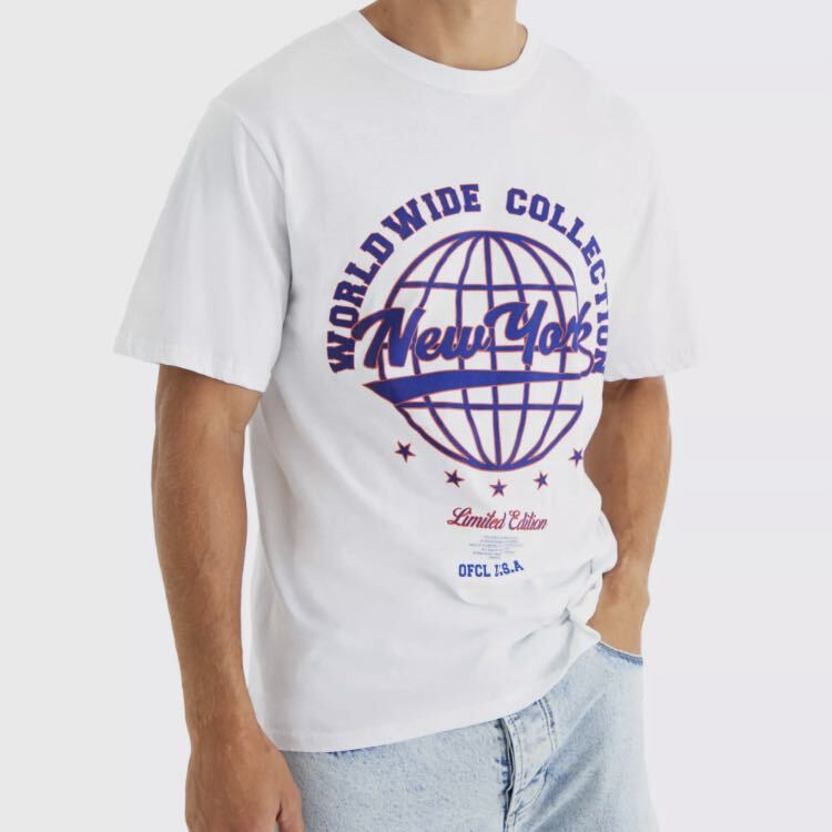 NEWYORKロゴグラフィックTシャツ半袖Tee新品オーバーサイズMホワイト_画像1