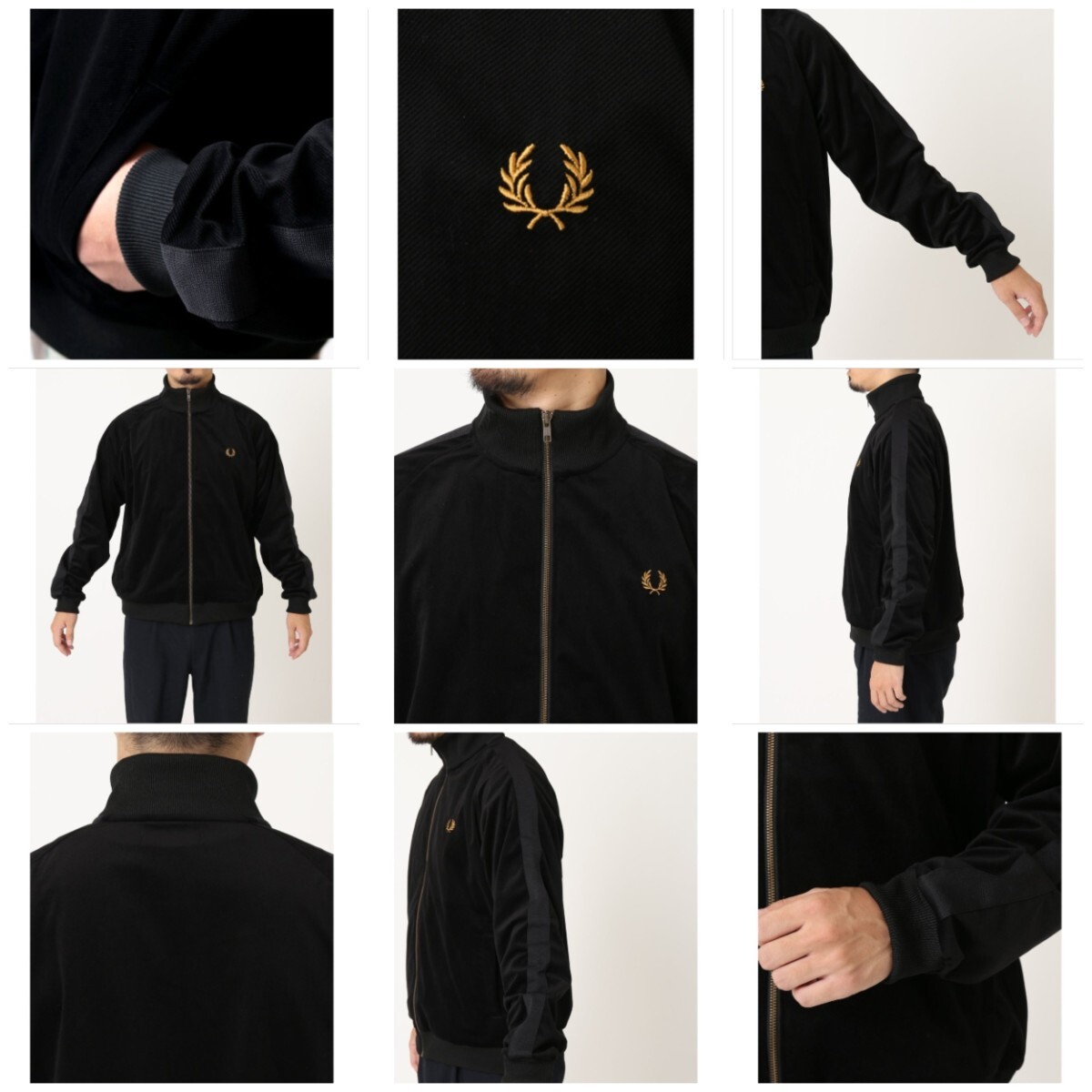 【美品/超激レア/入手困難/コラボ】FRED PERRY×JS 別注ベロアトラックジャケット/M/BLK/FZ2667_画像3