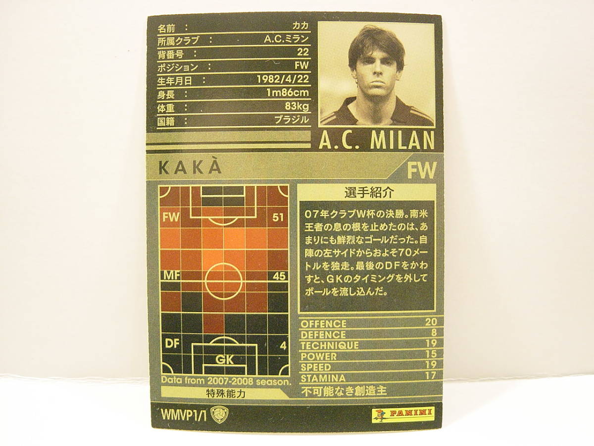 Panini WCCF 2007-2008 WMVP カカ　KAKA Ricardo Izecson Dos Santos Leite 1982 Brazil　AC Milan 07-08 Ballon d'Or