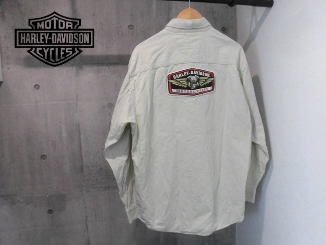 HARLEY DAVIDSON Harley Davidson нашивка имеется Duck рубашка work shirt L/pike рубашка с длинным рукавом / мужской / Biker Rider's / Vintage 